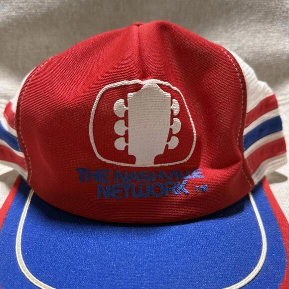 Vintage 80s The Nashville Network Red White Blue Trucker Snapback Hat Made USA - Picture 2 of 8